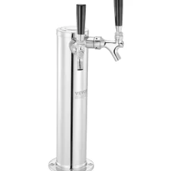 VEVOR Dual Taps Draft Beer Tower Dispenser, Stainless Steel Keg Beer Tower, Kegerator Tower Kit with Pre-Assembled Tubing and Self-Closing Faucet Shanks for Party, Bar, Pub, Restaurant