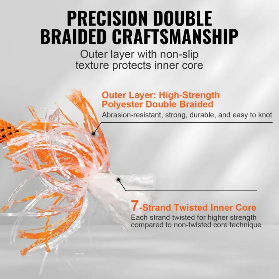 VEVOR Dual Twisted Polyester Cord, 1/2 inch by 120 feet, 48-Strand, 8000 LBS Tensile Strength, Multi-Use Outdoor Rope for Arborist Activities, Hiking, Swinging, Rappelling, and Rescue, Or