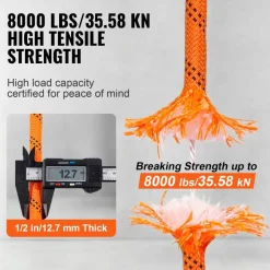 VEVOR Dual Twisted Polyester Cord, 1/2 inch by 120 feet, 48-Strand, 8000 LBS Tensile Strength, Multi-Use Outdoor Rope for Arborist Activities, Hiking, Swinging, Rappelling, and Rescue, Or