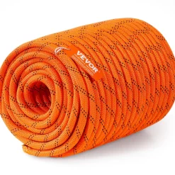VEVOR Dual-Weave Polyester Cord, 1/2 inch x 220 feet, 48-Strand, 8000 LBS Tensile Strength, Multi-Use Outdoor Rope for Camping, Swinging, Rappelling, and Rescue, Orange/Black