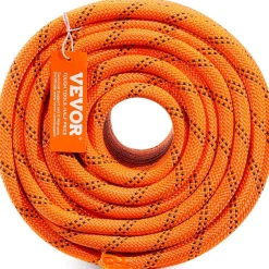 VEVOR Dual-Weave Polyester Cord, 1/2 inch x 220 feet, 48-Strand, 8000 LBS Tensile Strength, Multi-Use Outdoor Rope for Camping, Swinging, Rappelling, and Rescue, Orange/Black