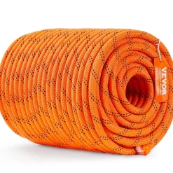 VEVOR Dual-Weave Polyester Cord, 1/2 inch x 220 feet, 48-Strand, 8000 LBS Tensile Strength, Multi-Use Outdoor Rope for Camping, Swinging, Rappelling, and Rescue, Orange/Black