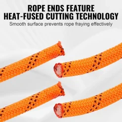 VEVOR Dual-Weave Polyester Cord, 1/2 inch x 220 feet, 48-Strand, 8000 LBS Tensile Strength, Multi-Use Outdoor Rope for Camping, Swinging, Rappelling, and Rescue, Orange/Black