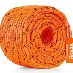 VEVOR Dual-Weave Polyester Cord, 3/8 inch by 120 feet, 48-Strand, 4000 Pound Tensile Strength, Multi-Use Rope for Arborist Activities, and Outdoor Adventures, Orange/Black