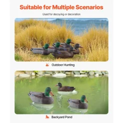 VEVOR Duck Decoys, Realistic Floating Duck Decoys, Weight Forward Swim, Plastic Duck Hunting Decoy Outdoor for Hunting, for Pool, Pond, and Lake, Garden Yard Decoration, Easy to Carry and Use, 6-Pack