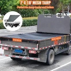 VEVOR Dump Truck Mesh Tarp, 7 x 18 ft, PVC Coated Black Heavy Duty Cover with 5.5