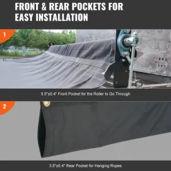 VEVOR Dump Truck Mesh Tarp, 6 x 14 ft, PVC Coated Black Heavy Duty Cover with 5.5" 18oz Double Pocket, Brass Grommets, Reinforced Double Needle Stitch Webbing Fits Manual or Electric Dump Truck System