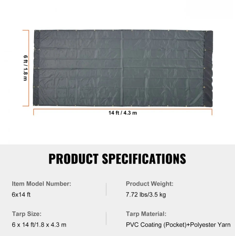 VEVOR Dump Truck Mesh Tarp, 6 x 14 ft, PVC Coated Black Heavy Duty Cover with 5.5" 18oz Double Pocket, Brass Grommets, Reinforced Double Needle Stitch Webbing Fits Manual or Electric Dump Truck System