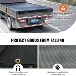 VEVOR Dump Truck Mesh Tarp, 6 x 14 ft, PVC Coated Black Heavy Duty Cover with 5.5