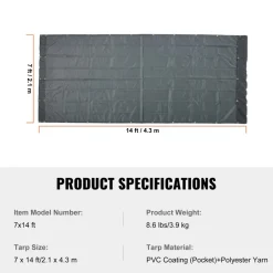 VEVOR Dump Truck Mesh Tarp, 7 x 14 ft, PVC Coated Black Heavy Duty Cover with 5.5