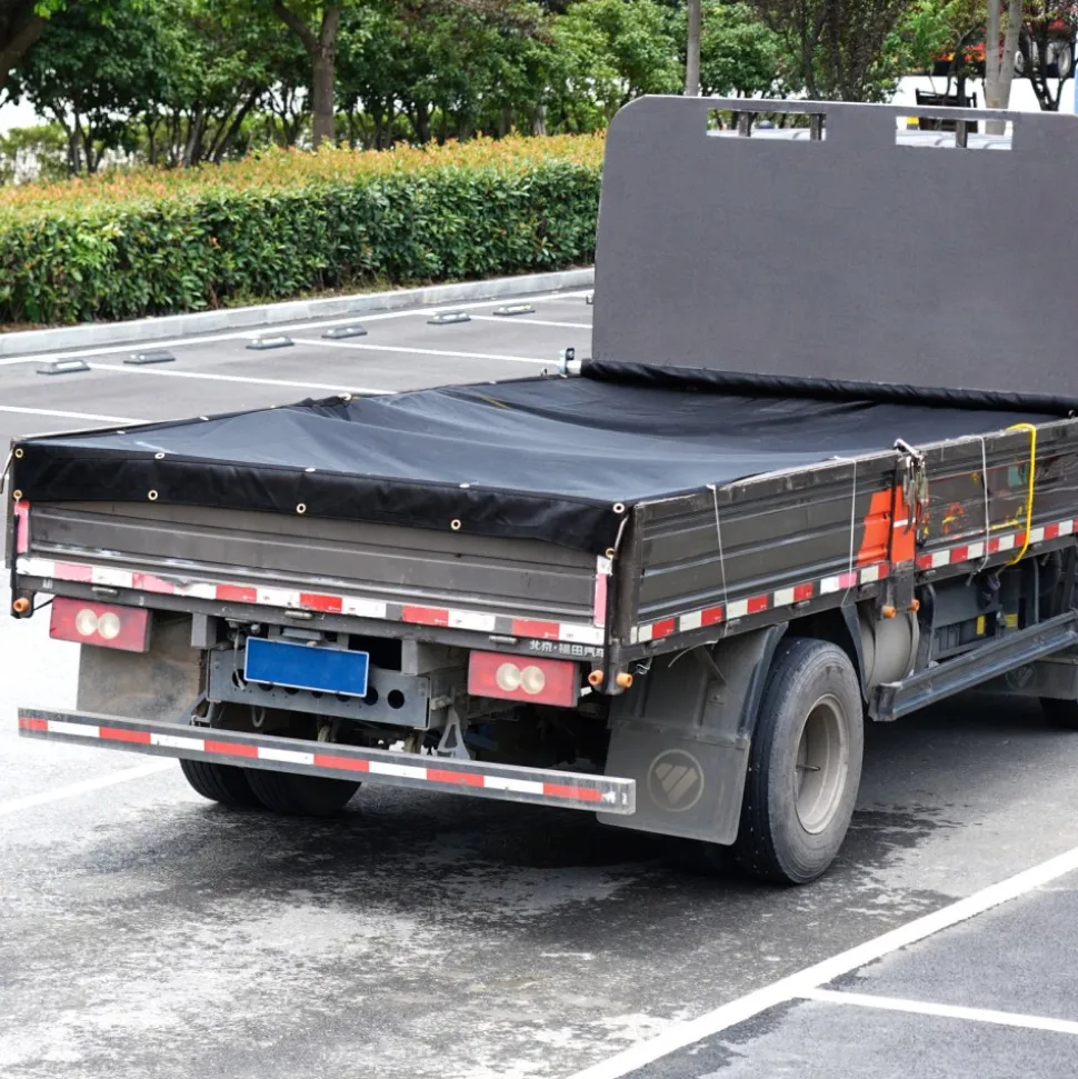 VEVOR Dump Truck Mesh Tarp, 8 x 18 ft, PVC Coated Black Heavy Duty Cover with 5.5" 18oz Double Pocket, Brass Grommets, Reinforced Double Needle Stitch Webbing Fits Manual or Electric Dump Truck System