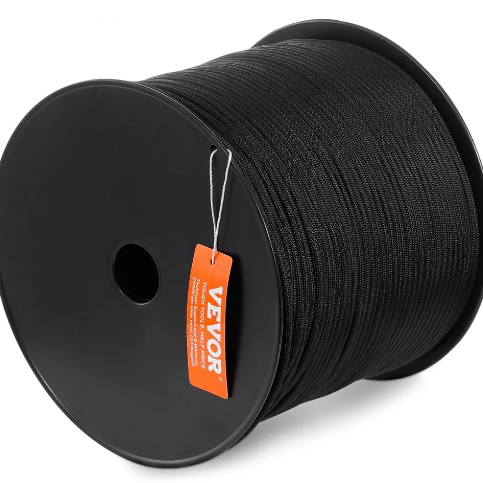 VEVOR Durable Nylon Cord, 3/16 inch x 1000 ft, 32-Strand Design, 720 LBS Load Capacity, Multi-Purpose Rope for Outdoor Adventures, Tree Work, and Emergency Situations, Black