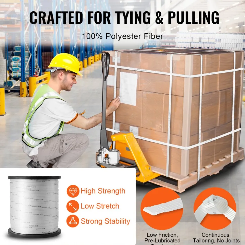 VEVOR Durable Polyester Pull Cord, Width 0.5" & Length 5249ft, Max Load 1250 lbf, Perfect for Organizing Cables, Packaging, Garden Work & Electrical Jobs