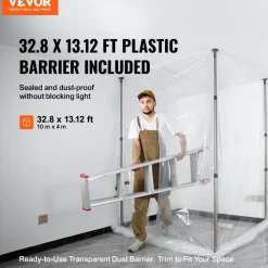 VEVOR Dust Barrier Poles, Carry Bag, 10 Ft Poles with 4 Telescoping Poles, and 32.8x13.12 Ft Plastic Film, for Interior Decoration and Painting Projects