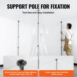 VEVOR Dust Barrier Poles, 10 Ft Barrier Poles, Dust Barrier System with 4 Telescoping Poles, Carry Bag and 32.8x13.12 Ft Plastic Film, for Interior Decoration, Painting