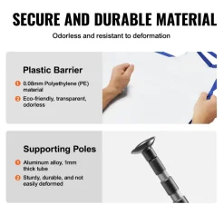VEVOR Dust Barrier Poles, 10 Ft Barrier Poles, Dust Barrier System with 4 Telescoping Poles, Carry Bag and 32.8x13.12 Ft Plastic Film, for Interior Decoration, Painting