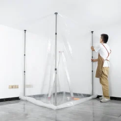 VEVOR Dust Barrier Poles, 10 Ft Barrier Poles, Dust Barrier System with 4 Telescoping Poles, Carry Bag and 32.8x13.12 Ft Plastic Film, for Interior Decoration, Painting
