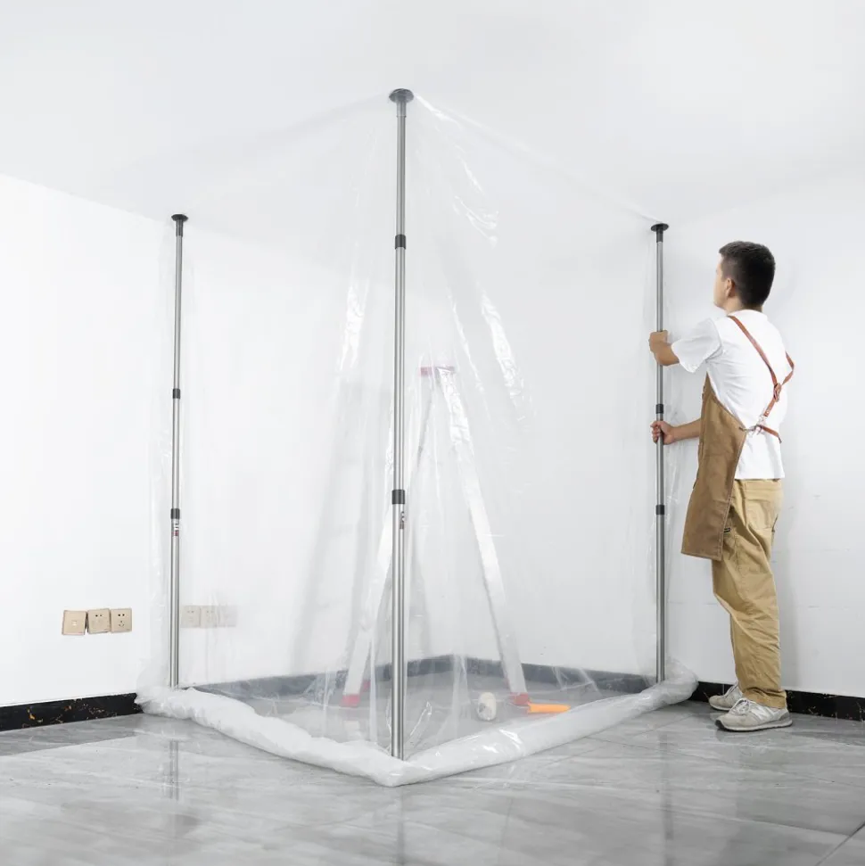 VEVOR Dust Barrier Poles, 10 Ft Barrier Poles, Dust Barrier System with 4 Telescoping Poles, Carry Bag and 32.8x13.12 Ft Plastic Film, for Interior Decoration, Painting