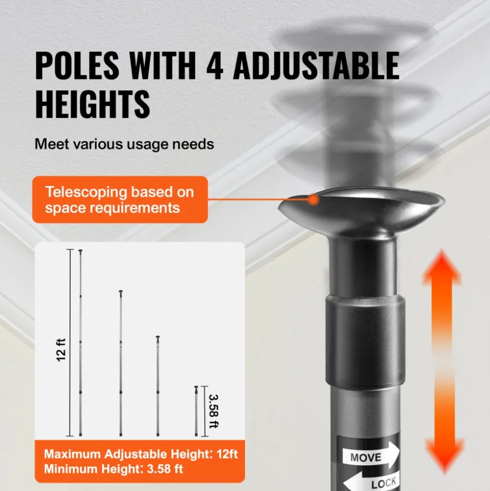 VEVOR Dust Barrier Poles, 10 Ft Barrier Poles, Dust Barrier System with 4 Telescoping Poles, Carry Bag and 32.8x13.12 Ft Plastic Film, for Interior Decoration, Painting