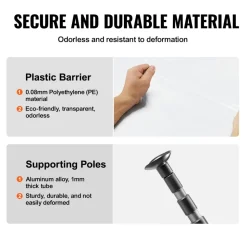 VEVOR Dust Barrier Poles, 12 Ft Dust Barrier System with 4 Telescoping Poles, 32.8x13.12 Ft Plastic Film, and Carry Bag, for Interior Decoration and Painting Projects