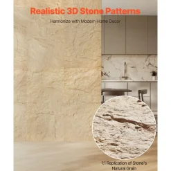 VEVOR 3D Wall Panels, 4 Pack 48 x 24 in PU Natural Stone Imitation Wall Art Tiles, 32 Sq.Ft Coverage Accent Wall Panel, Interior Home Decor for Ceiling, Bedroom, Living & Gaming Room, Stone Yellow