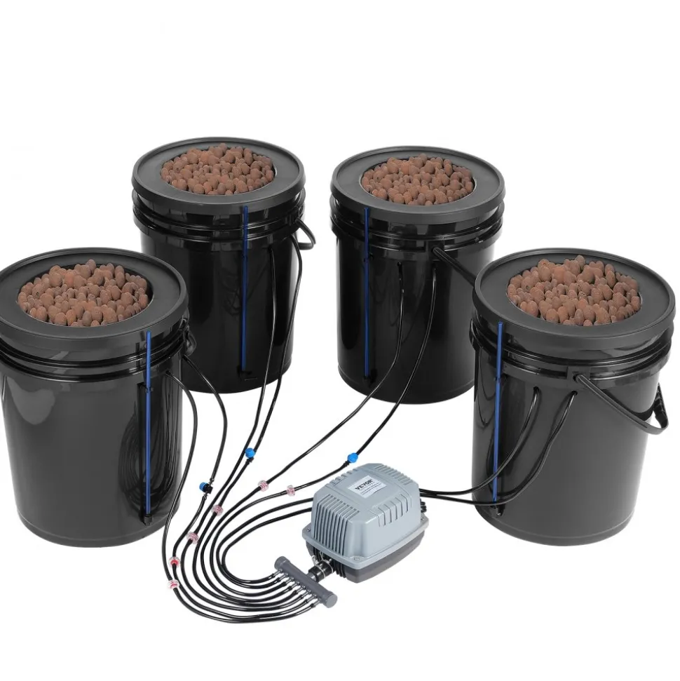 VEVOR DWC Hydroponics Grow System, Hydroponic Growing System with Top Drip Kit, Deep Water Culture 5-Gallon 4 Buckets, with Air Pump, Air Stones and Water Level Device for Leafy Vegetables
