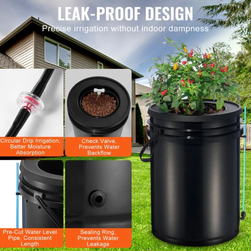 VEVOR DWC Hydroponics Grow System, Hydroponic Growing System with Top Drip Kit, Deep Water Culture 5-Gallon 4 Buckets, with Air Pump, Air Stones and Water Level Device for Leafy Vegetables