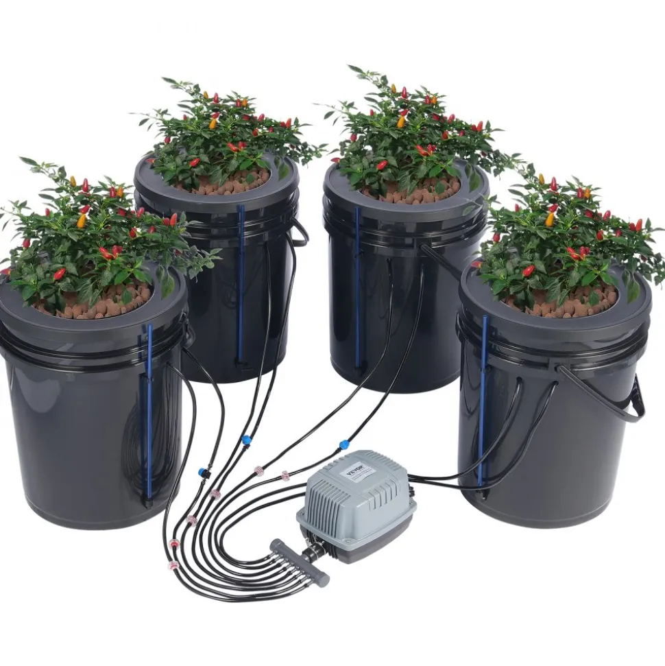 VEVOR DWC Hydroponics Grow System, Hydroponic Growing System with Top Drip Kit, Deep Water Culture 5-Gallon 4 Buckets, with Air Pump, Air Stones and Water Level Device for Leafy Vegetables