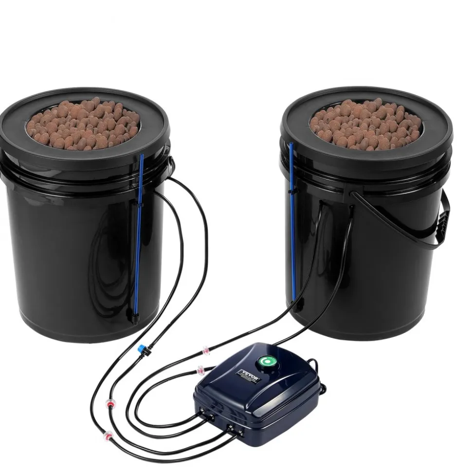 VEVOR DWC Hydroponics Grow System, Hydroponic Growing System with Top Drip Kit, Deep Water Culture 5-Gallon 2 Buckets, with Air Pump, Air Stones and Water Level Device for Leafy Vegetables