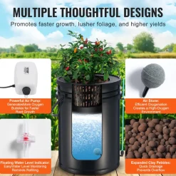 VEVOR DWC Hydroponics Grow System, Hydroponic Growing System with Top Drip Kit, Deep Water Culture 5-Gallon 2 Buckets, with Air Pump, Air Stones and Water Level Device for Leafy Vegetables