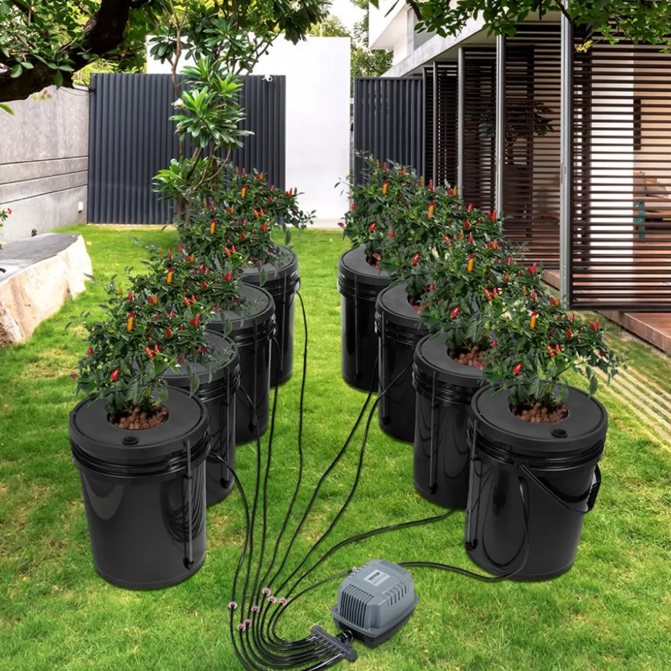 VEVOR DWC Hydroponic System, 5 Gallon 5 Buckets, Deep Water Culture Growing Bucket, Hydroponics Grow Kit with Pump, Air Stone and Connected Reservoir, for Indoor/Outdoor Leafy Vegetables