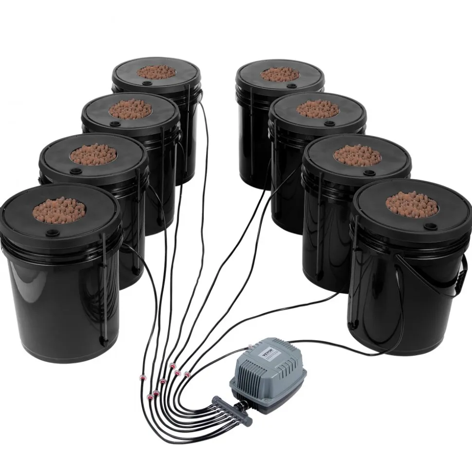 VEVOR DWC Hydroponic System, 5 Gallon 5 Buckets, Deep Water Culture Growing Bucket, Hydroponics Grow Kit with Pump, Air Stone and Connected Reservoir, for Indoor/Outdoor Leafy Vegetables