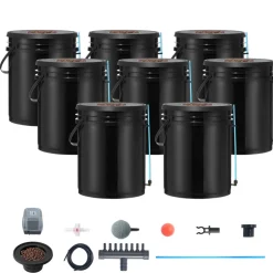 VEVOR DWC Hydroponic System, 5 Gallon 5 Buckets, Deep Water Culture Growing Bucket, Hydroponics Grow Kit with Pump, Air Stone and Connected Reservoir, for Indoor/Outdoor Leafy Vegetables