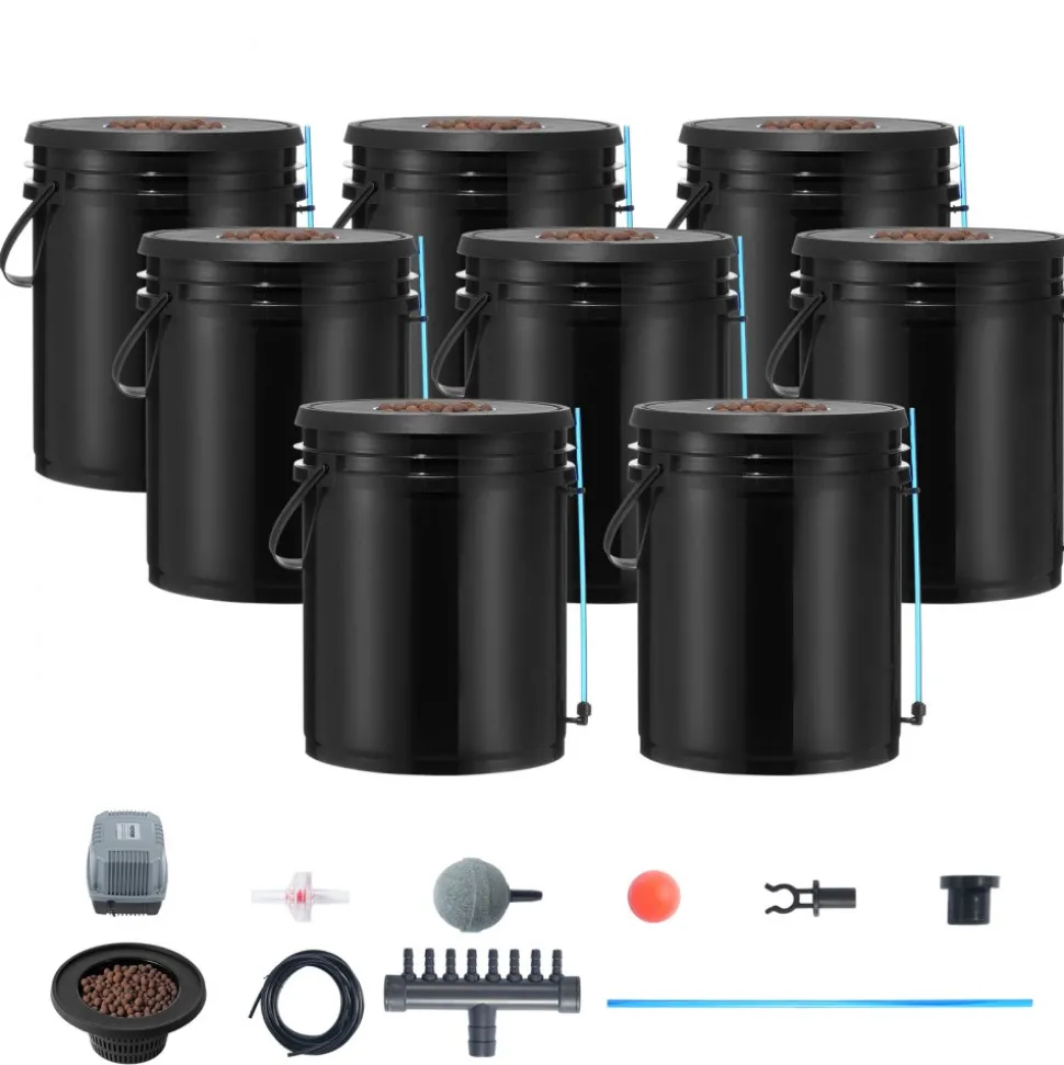 VEVOR DWC Hydroponic System, 5 Gallon 5 Buckets, Deep Water Culture Growing Bucket, Hydroponics Grow Kit with Pump, Air Stone and Connected Reservoir, for Indoor/Outdoor Leafy Vegetables