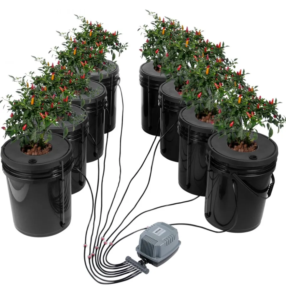 VEVOR DWC Hydroponic System, 5 Gallon 5 Buckets, Deep Water Culture Growing Bucket, Hydroponics Grow Kit with Pump, Air Stone and Connected Reservoir, for Indoor/Outdoor Leafy Vegetables