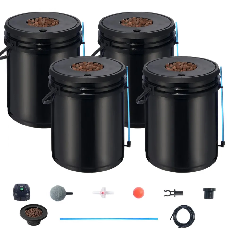 VEVOR DWC Hydroponic System, 5 Gallon 4 Buckets, Deep Water Culture Growing Bucket, Hydroponics Grow Kit with Pump, Air Stone and Water Level Device, for Indoor/Outdoor Leafy Vegetables