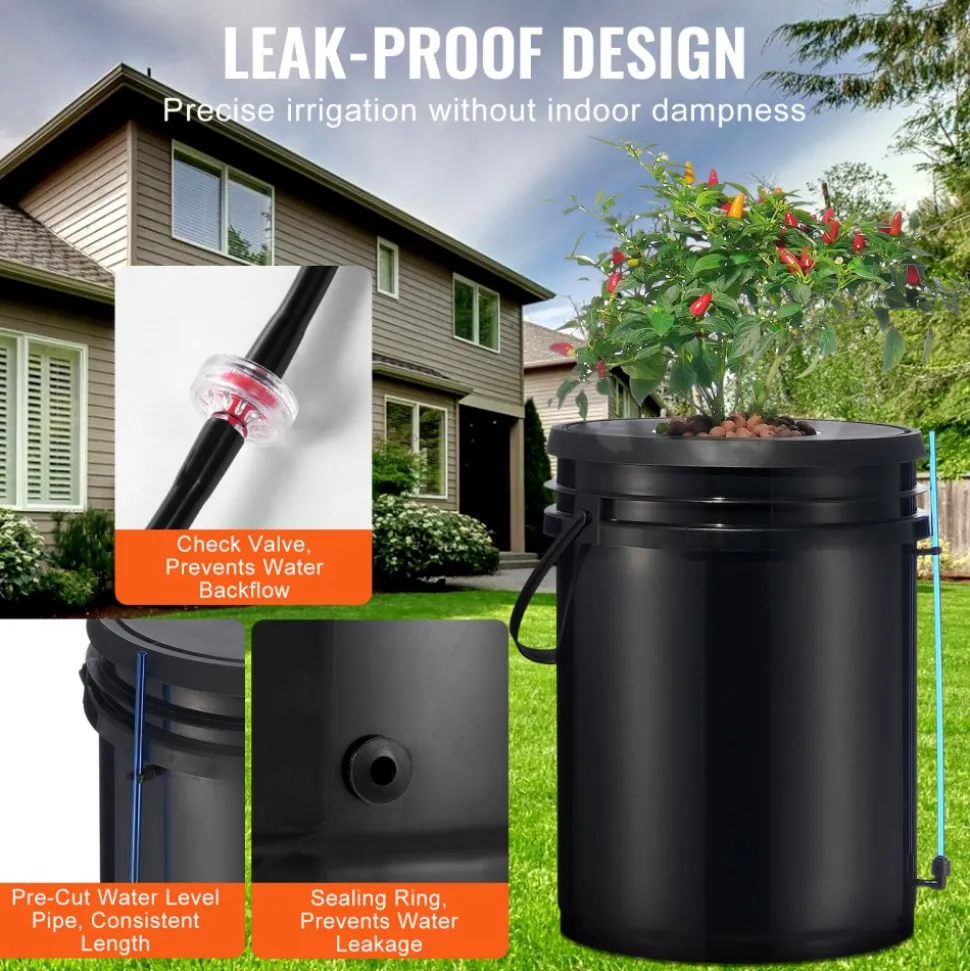 VEVOR DWC Hydroponic System, 5 Gallon 4 Buckets, Deep Water Culture Growing Bucket, Hydroponics Grow Kit with Pump, Air Stone and Water Level Device, for Indoor/Outdoor Leafy Vegetables