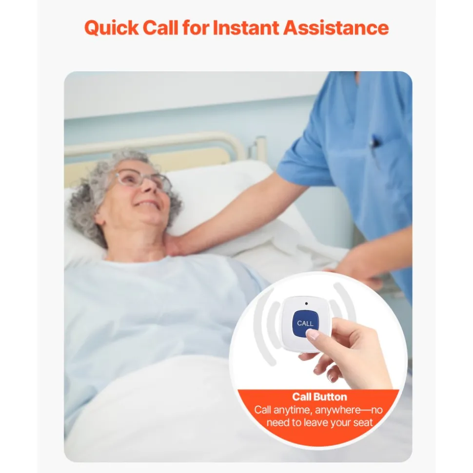 VEVOR Early Alert Bed Alarm System, Wireless Bed Sensor Pad with Call Button & Pager, Pre-Alert Safety Bed Alarms and Fall Prevention for Elderly, Dementia Patients, and Adults (10 x 35-inch)