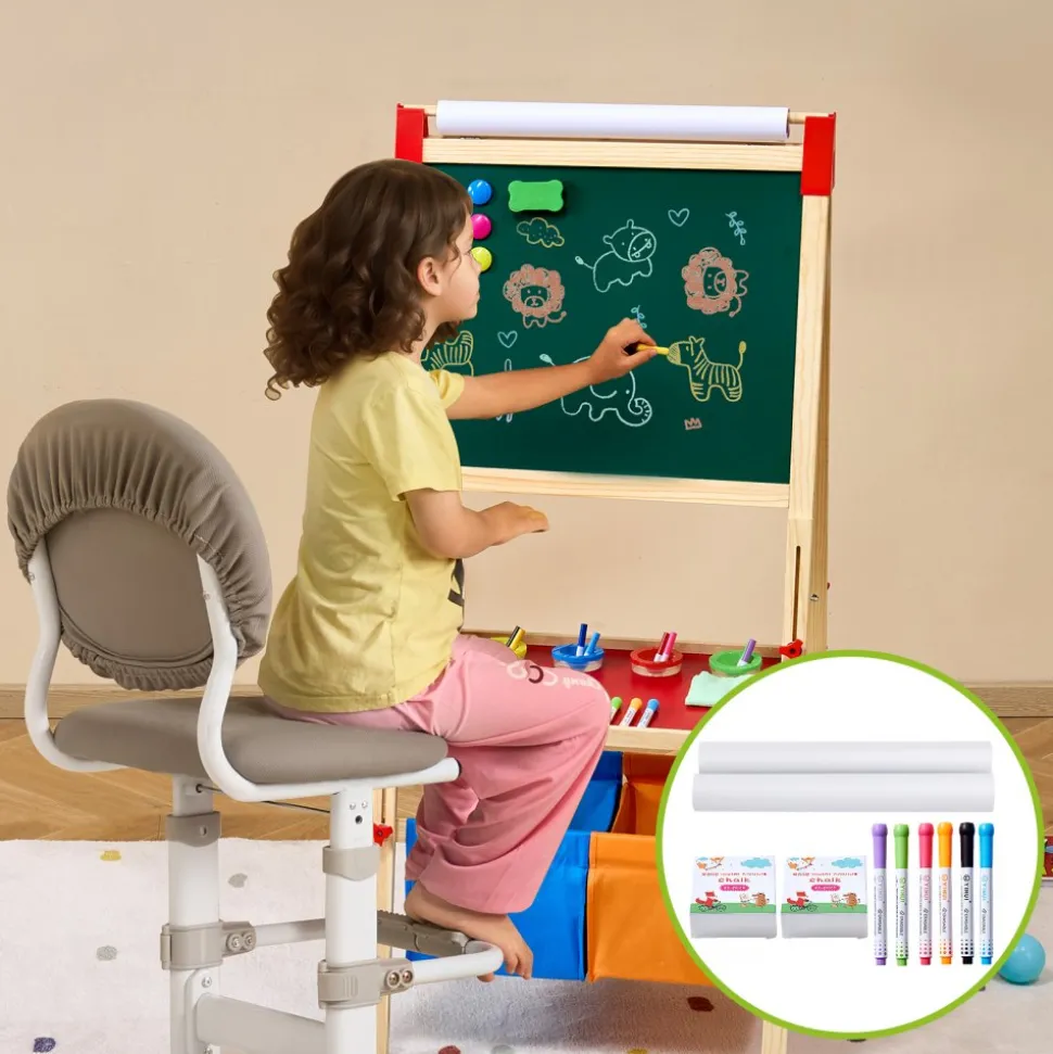 VEVOR Easel Accessory Set, 32 PCS Kid's Art Easel Painting Kit Including Chalks, Dry-Erase Markers & Paper Rolls, Supplies Set for Standing Art Easel, Painting Accessories for Toddlers Boys and Girls