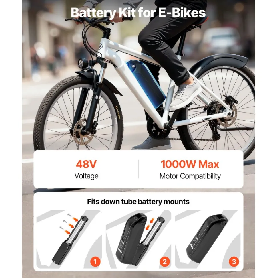 VEVOR Ebike Battery, 48V 13Ah Electric Bike Lithium Battery Pack with BMS, 3A Charger and Lock for 1000W E-Bike Motor, Detachable Electric Bicycle Replacement Kit with Indicator & Discharge Socket
