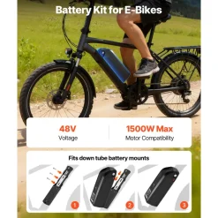 VEVOR Ebike Battery, 48V 20Ah Electric Bike Lithium Battery Pack with BMS, USB Charge Port, 3A Charger & Lock for 1500W E-Bike Motor, Detachable Electric Bicycle Replacement Kit with Discharge Socket