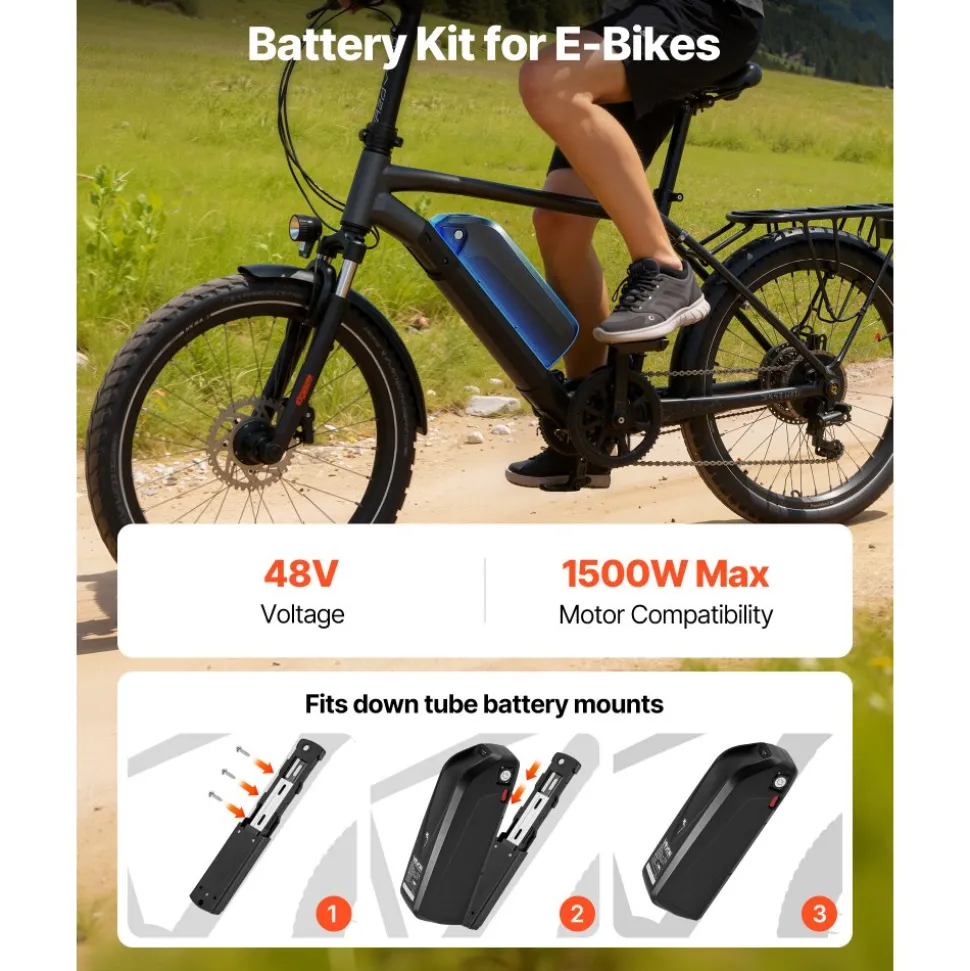 VEVOR Ebike Battery, 48V 20Ah Electric Bike Lithium Battery Pack with BMS, USB Charge Port, 3A Charger & Lock for 1500W E-Bike Motor, Detachable Electric Bicycle Replacement Kit with Discharge Socket