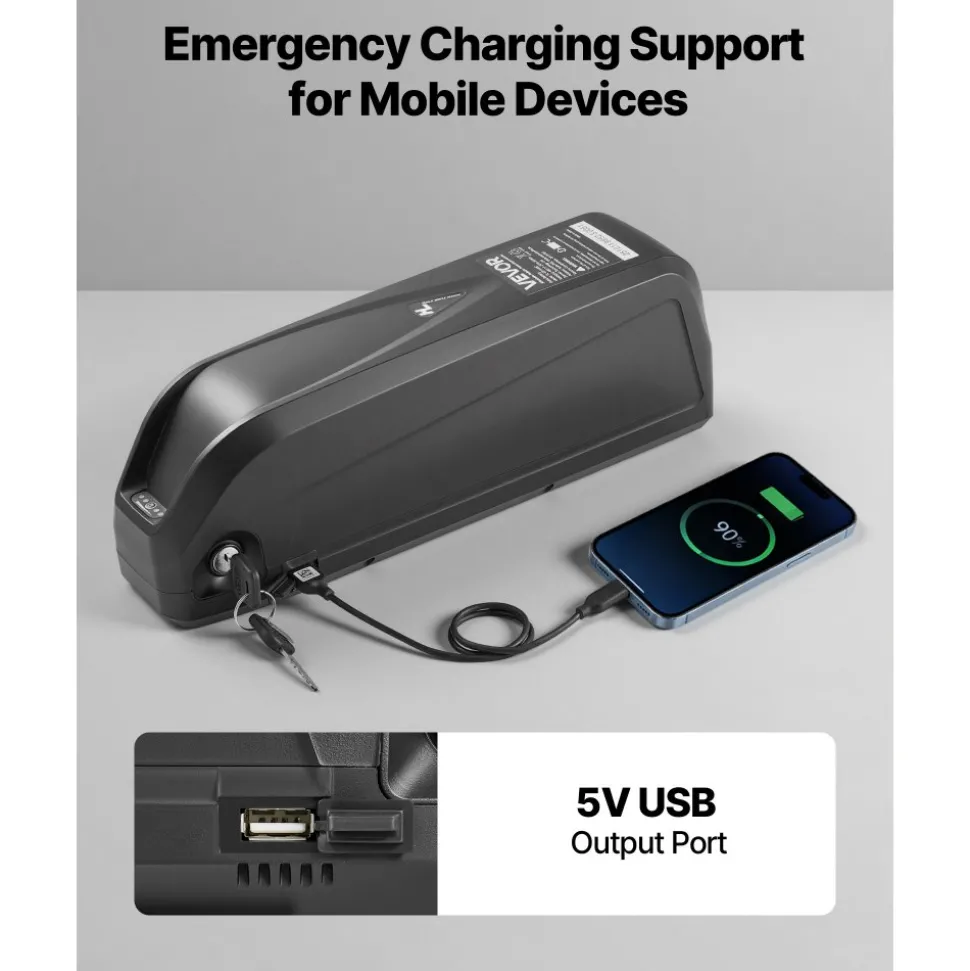 VEVOR Ebike Battery, 48V 20Ah Electric Bike Lithium Battery Pack with BMS, USB Charge Port, 3A Charger & Lock for 1500W E-Bike Motor, Detachable Electric Bicycle Replacement Kit with Discharge Socket