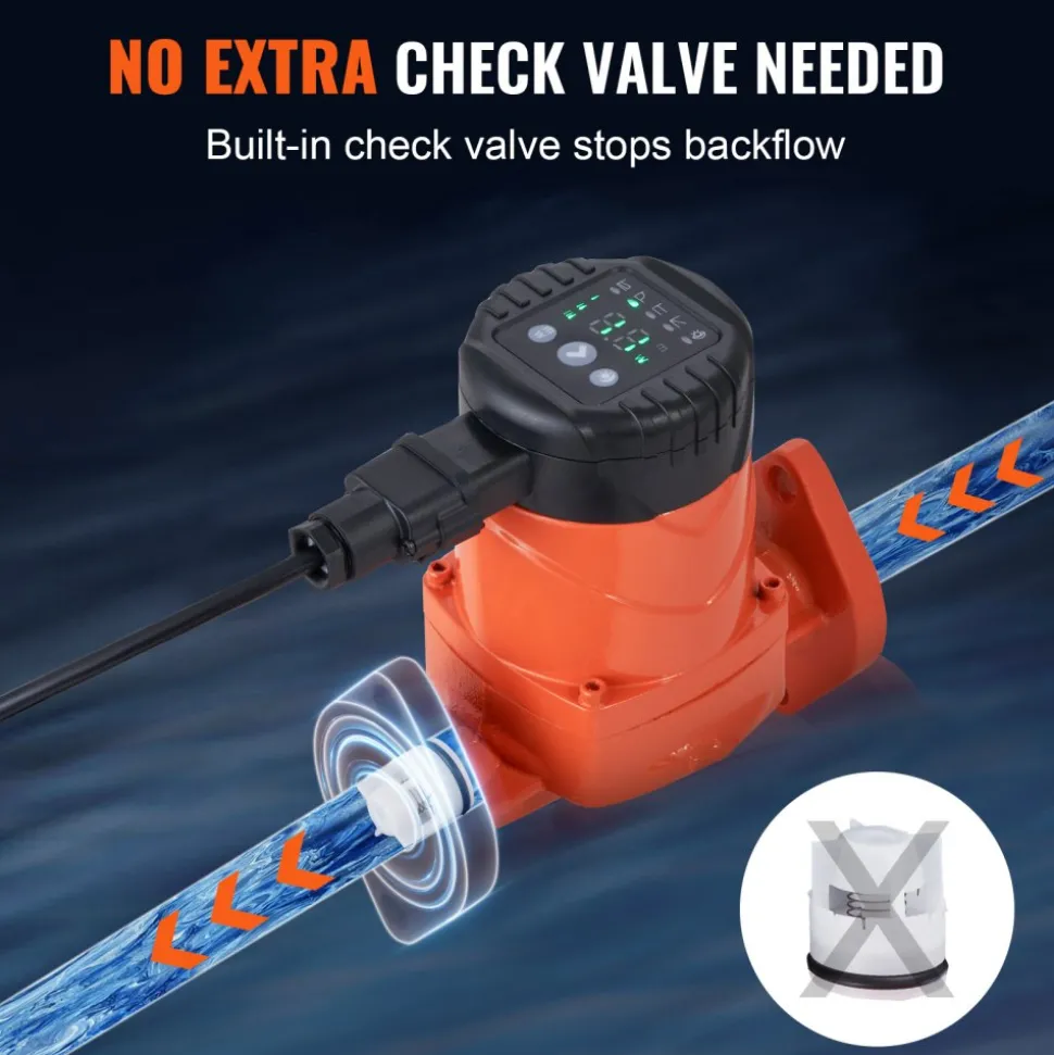 VEVOR E007-2F2 Hot Water Recirculating Pump, 110V, 42W 16 GPM High Efficiency Circulator Pump, EMC Automatic Hot Water Circulation Pump 1" NPT Flange Circulator Pump for Home Water Heater System