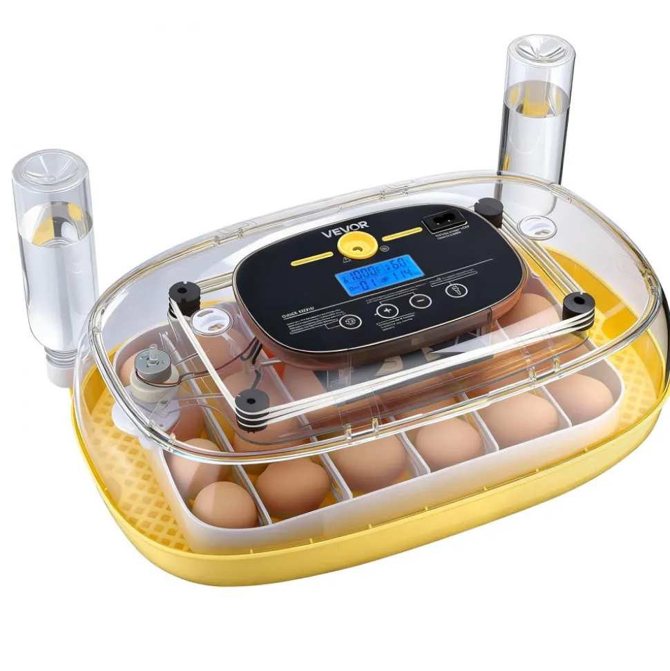 VEVOR 24 Egg Incubator, Automatic Egg Turner with LED Candler, Temperature Control & Humidity Display, 360° View Window, Auto Water Refill, Poultry Eggs Incubator for Hatching Chicks Ducks Goose Quail