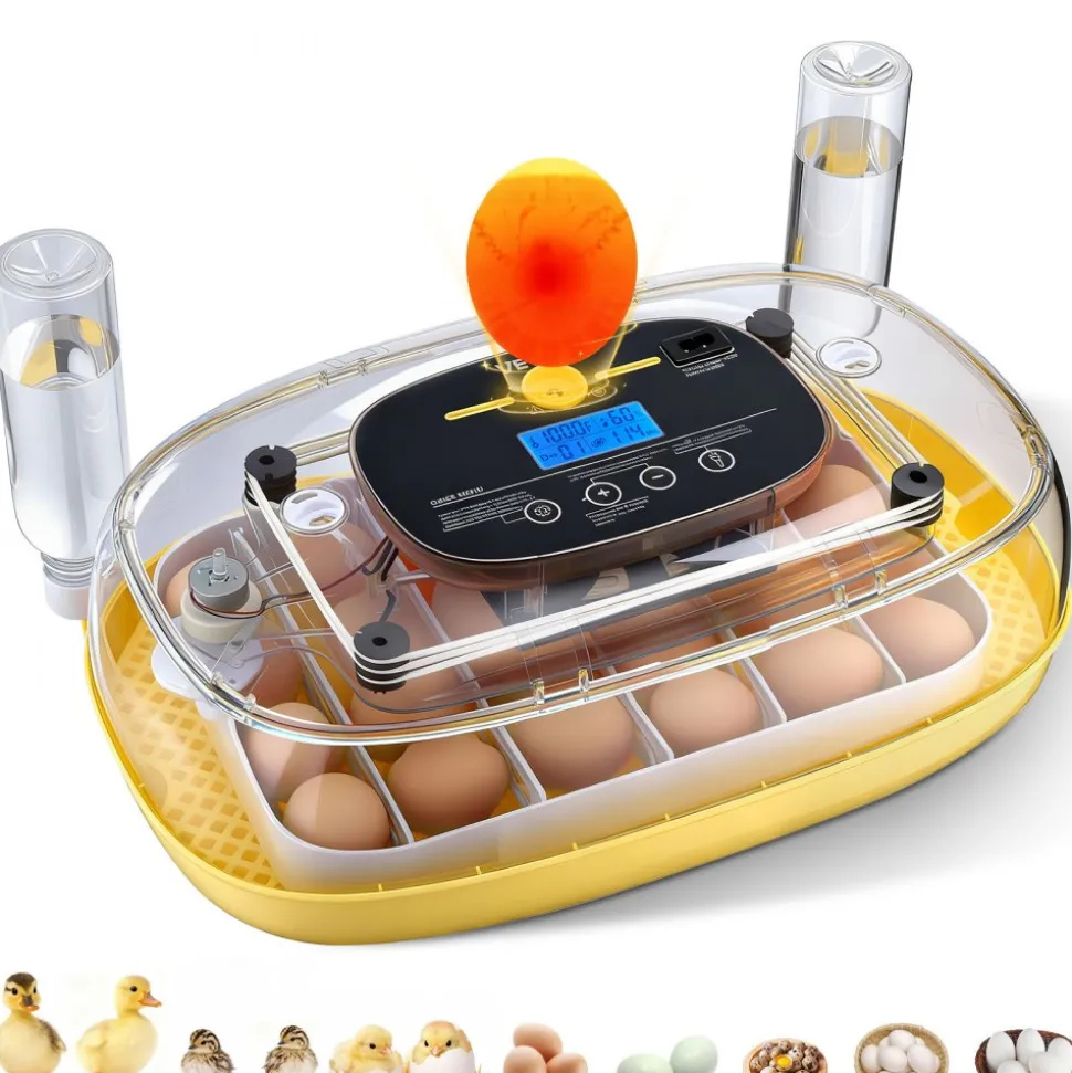 VEVOR 24 Egg Incubator, Automatic Egg Turner with LED Candler, Temperature Control & Humidity Display, 360° View Window, Auto Water Refill, Poultry Eggs Incubator for Hatching Chicks Ducks Goose Quail