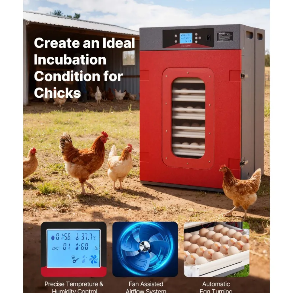 VEVOR 400 Egg Incubator, Poultry Incubator Cabinet with Automatic Eggs Turning, Temperature & Humidity Control, Heating & Cooling Egg Hatcher, Commercial Incubators for Hatching Chicks Ducks Goose