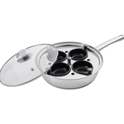VEVOR Egg Poacher Pan, 4-Cup Poached Egg Maker, Stainless Steel Poaching Pan and Frying Skillet, with 4 Nonsitck Detachable Large Cups, Lid, and Silicone Spatula, Compatible with Induction Stovetop