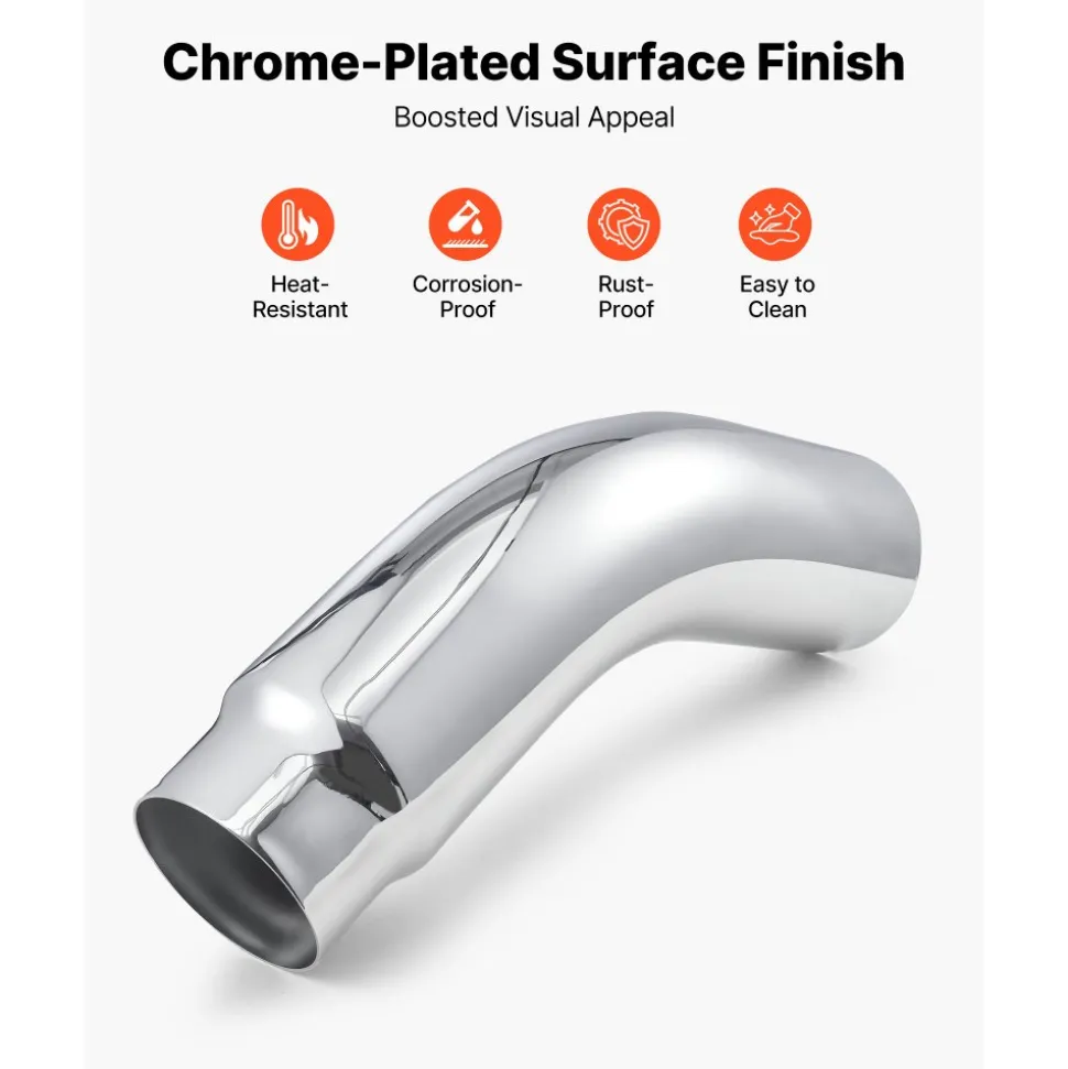 VEVOR Elbow Exhaust Tip, 5 Inch Inlet, 6 Inch Outlet, 23 in Overall Length, Chrome Turn Down Exhaust Tip with Clamp for Truck, Sedan, Sports Car, SUV, Chrome Structure for High Temperature Resistance
