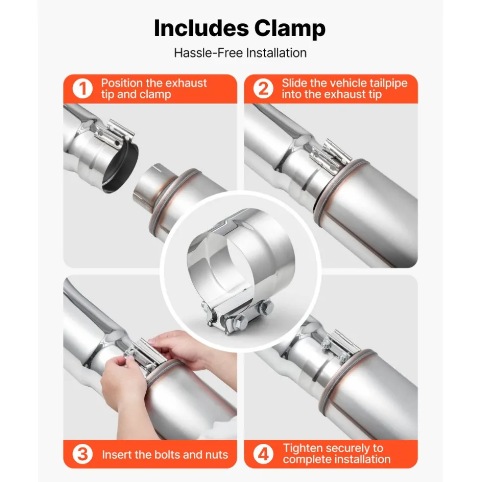 VEVOR Elbow Exhaust Tip, 4 Inch Inlet, 5 Inch Outlet, 23 in Overall Length, Chrome Turn Down Exhaust Tip with Clamp for Truck, Sedan, Sports Car, SUV, Chrome Structure for High Temperature Resistance